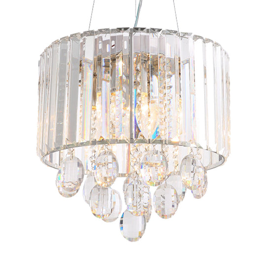 Contemporary Crystal Rod Drum Chandelier Pendant Light - 6 Heads Clear