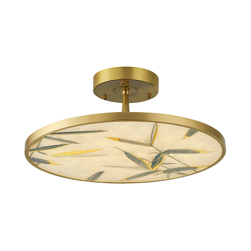 Traditional Frosted Glass Semi Flush Mount Light In Gold - 16’/23.5’ Width