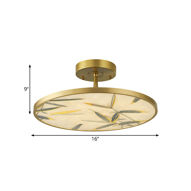 Traditional Frosted Glass Semi Flush Mount Light In Gold - 16’/23.5’ Width
