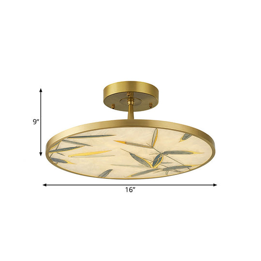 Traditional Frosted Glass Semi Flush Mount Light In Gold - 16’/23.5’ Width