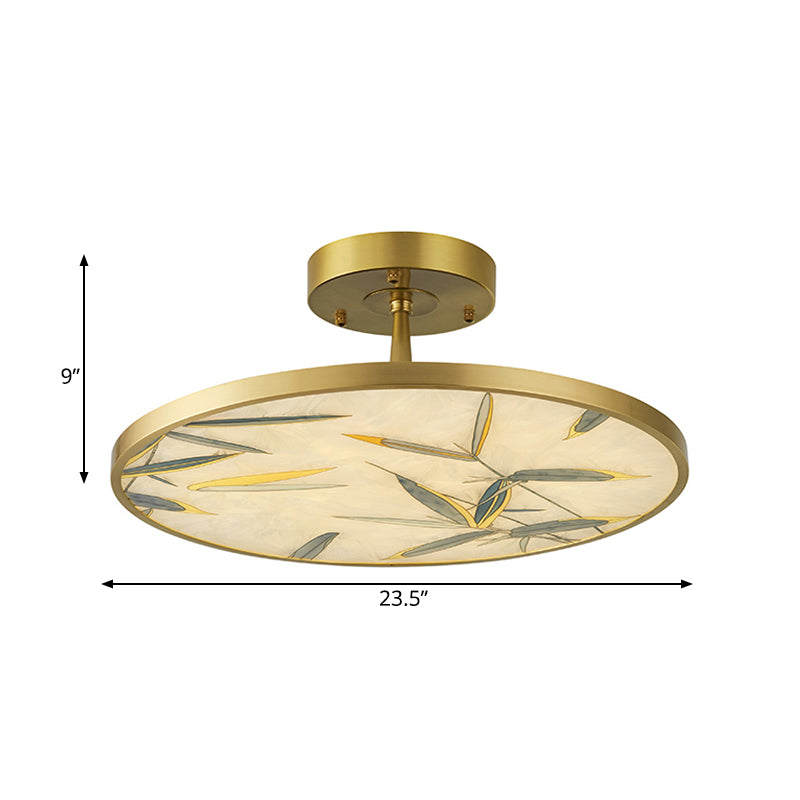 Traditional Frosted Glass Semi Flush Mount Light In Gold - 16’/23.5’ Width