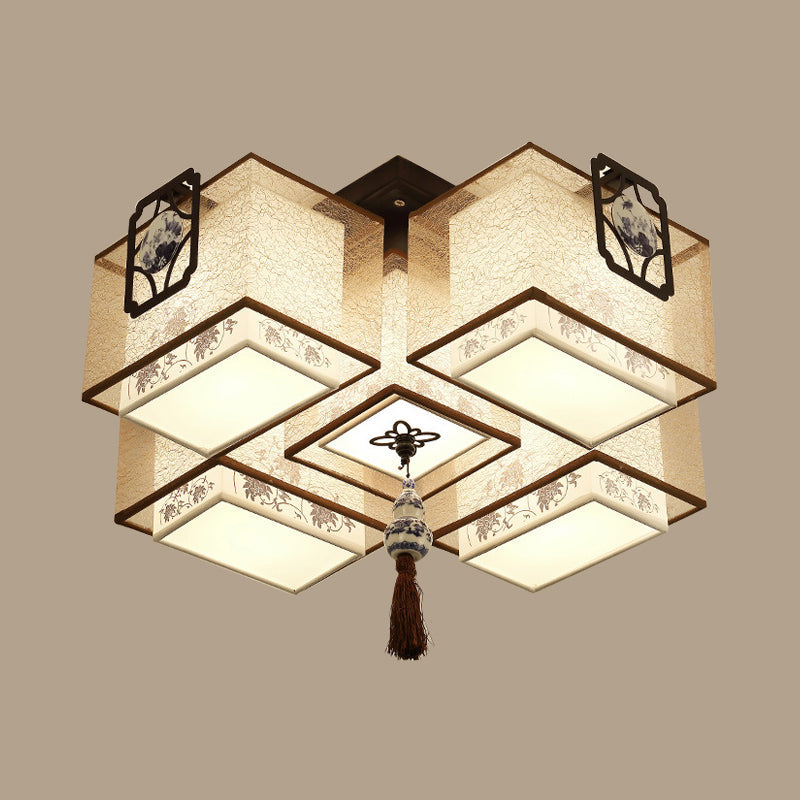 Classic White Flush Mount Ceiling Light - 5-Light Fixture With Rectangle Fabric Shade 20.5/28/35.5