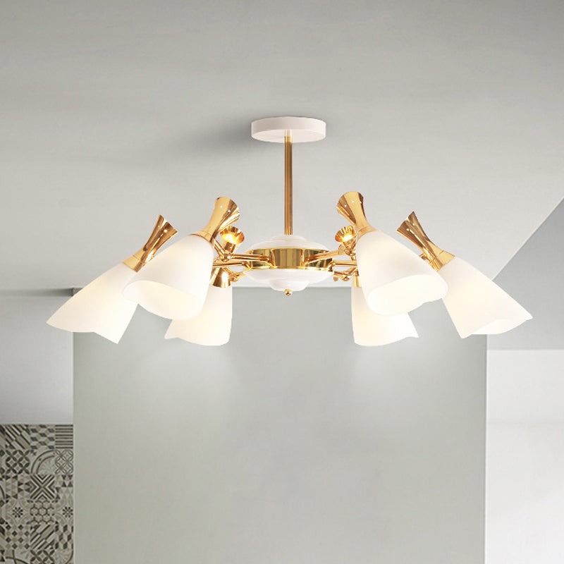 Frosted Glass Gold Chandelier With Modern Cone Design And 6/8 Lights In Warm/White