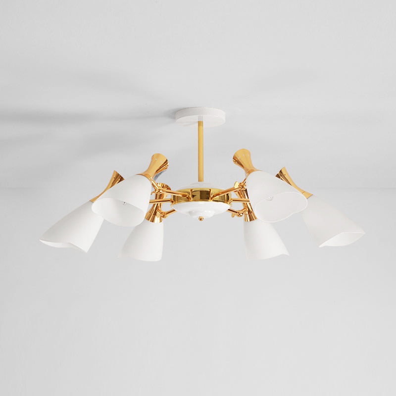 Frosted Glass Gold Chandelier With Modern Cone Design And 6/8 Lights In Warm/White