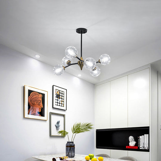 Nordic Bubble Hanging Lamp Kit - Clear/Amber/Smoke Gray Dimpled Glass Chandelier Ideal For Dining