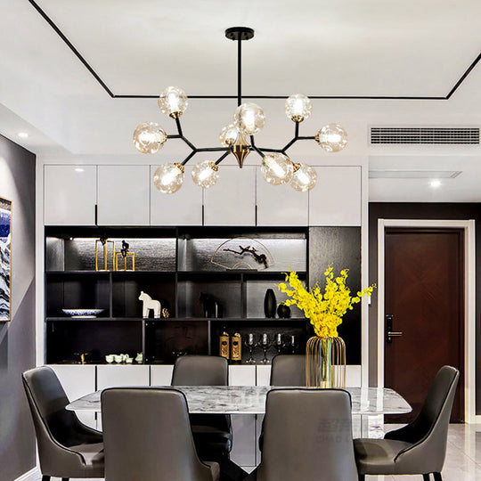 Nordic Bubble Hanging Lamp Kit - Clear/Amber/Smoke Gray Dimpled Glass Chandelier Ideal For Dining