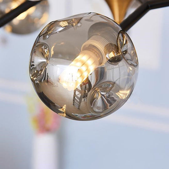 Nordic Bubble Hanging Lamp Kit - Clear/Amber/Smoke Gray Dimpled Glass Chandelier Ideal For Dining