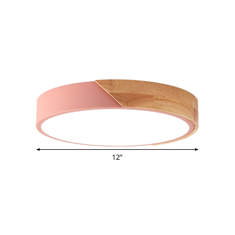 Modern Metal Led Flush Light In Pink/White With Acrylic Diffuser Ceiling Mounted Round Design -