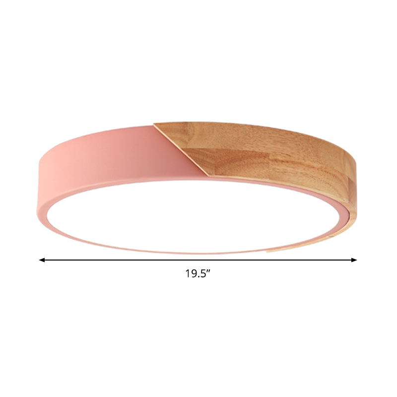 Modern Metal Led Flush Light In Pink/White With Acrylic Diffuser Ceiling Mounted Round Design -
