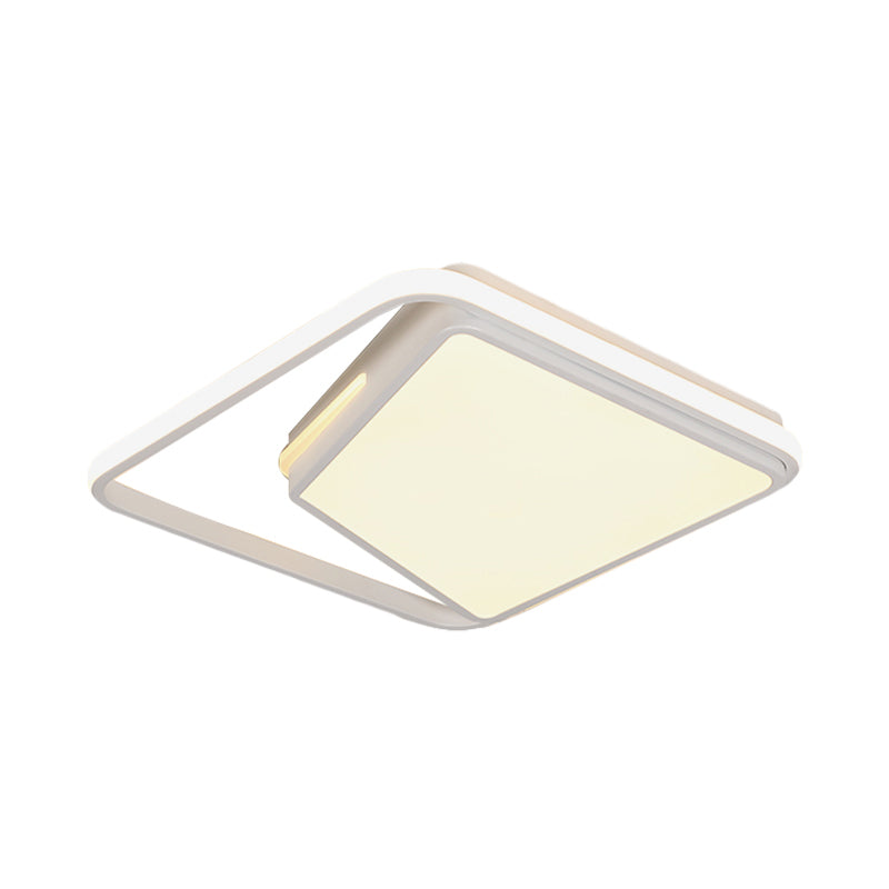 16/19.5 Metal Square Ceiling Mount Light Fixture - Contemporary Black/White Flush In Warm/White/3