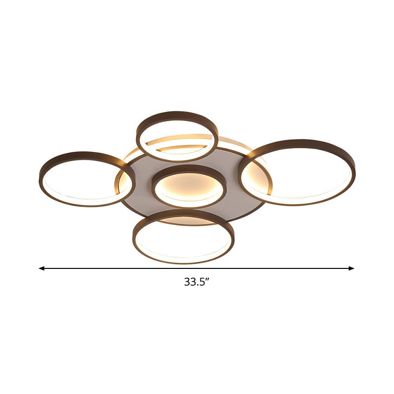 Modern 4/5-Halo Ring Black Led Flush Mount Light Fixture Warm/White 27.5/33.5W
