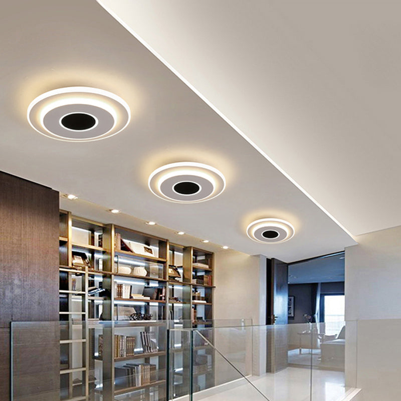 Led Mini Flush Ceiling Light - Modernist Black And White Lamp With Acrylic Shade In Warm/White