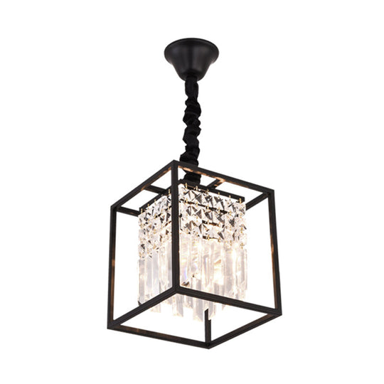 Modern Black Square Crystal Rod Pendant Chandelier With 2 Heads - Ideal For Corridors
