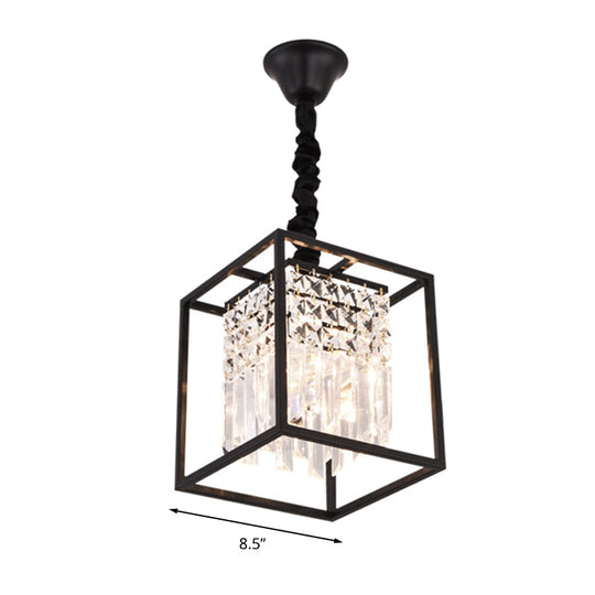 Modern Black Square Crystal Rod Pendant Chandelier With 2 Heads - Ideal For Corridors