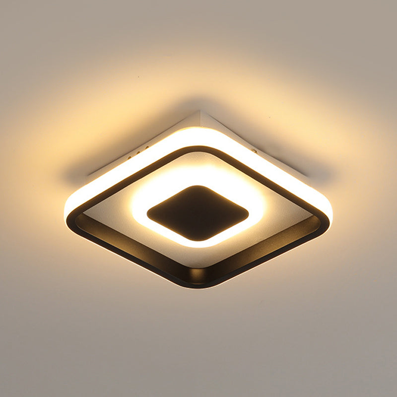 Modern Mini Led Flush Mount Ceiling Lamp With Black Frame In Warm/White/3-Color Light Options Black
