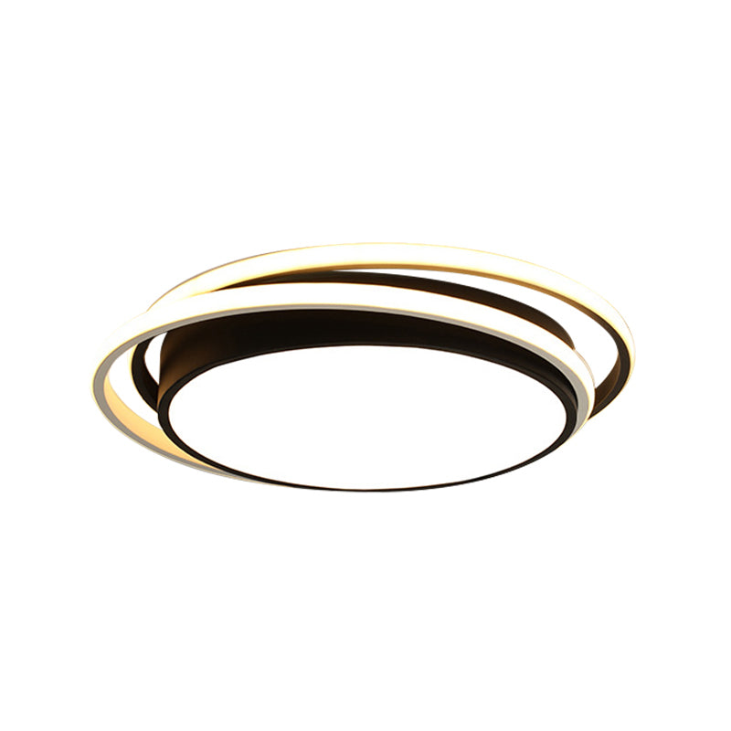 15’/19’ W Led Flush Ring Light - Simple Style Metal Ceiling Lighting In Black/White