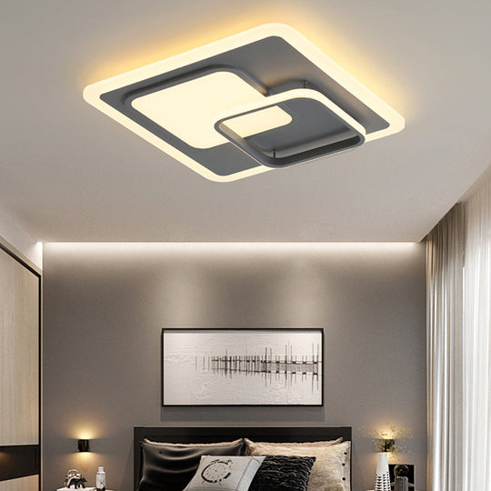 16/19.5 Square Ceiling Mount Light: Contemporary Acrylic Gray Led Flush Warm/White Light Grey / 16