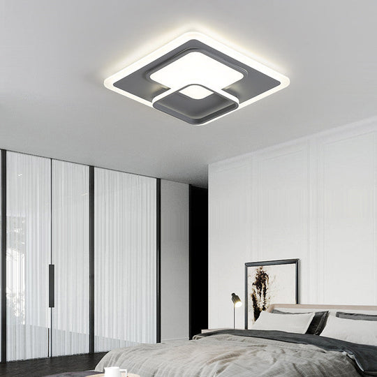 16’/19.5’ Square Ceiling Mount Light: Contemporary Acrylic Gray Led Flush Warm/White Light Grey