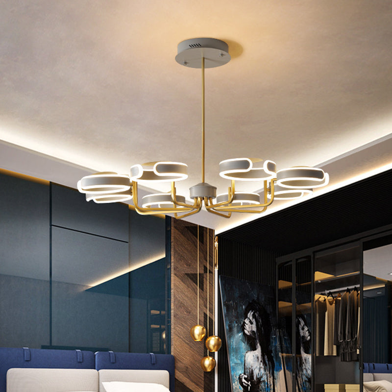 Modern Starburst Metal Chandelier Lamp - 8/10 Heads Black/Gray/White Pendant Light Kit Warm/White