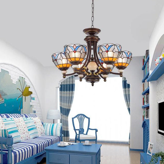 Mediterraner Glas-Kronleuchter mit gewölbten Schirmen – 3/5/8 Lichter