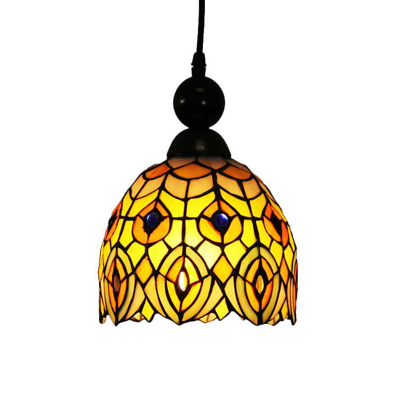 Mediteranean Dragonfly Cut Glass Pendant Lamp In Black/Red/Yellow - Perfect For Corridors