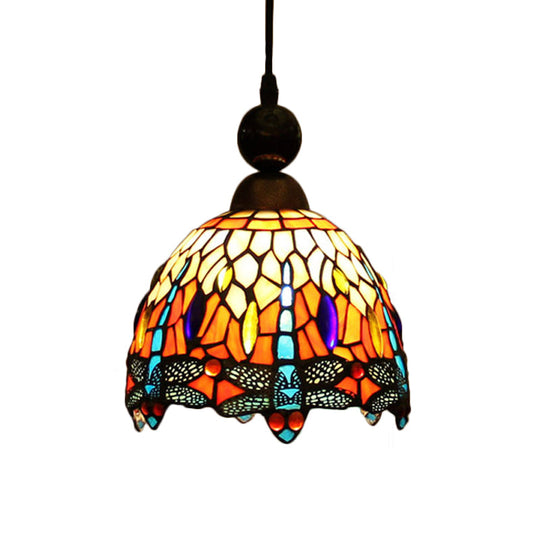 Mediteranean Dragonfly Cut Glass Pendant Lamp In Black/Red/Yellow - Perfect For Corridors