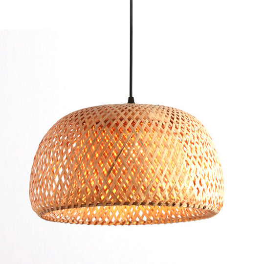 12’/15’/18’ Wide Bamboo Domed Pendant Light Fixture - 1-Light Living Room Hanging Lamp Kit In Beige