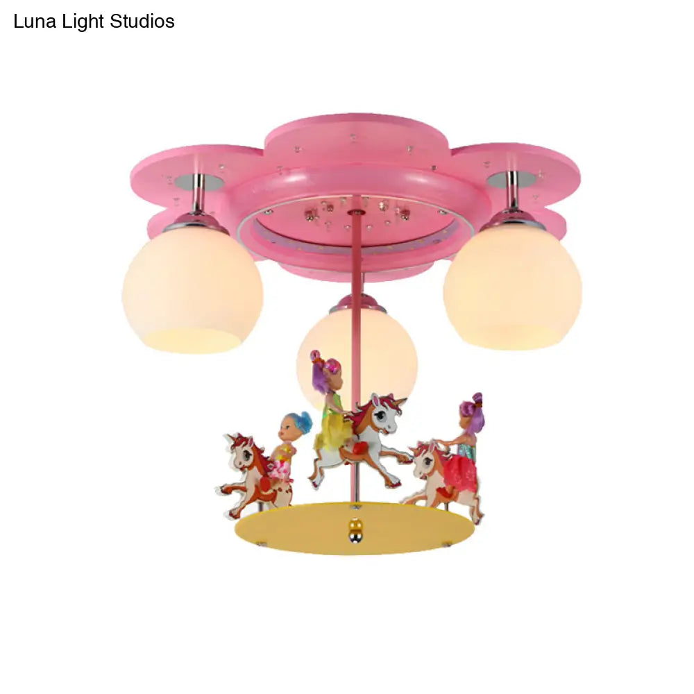 3 - Light Pink Carousel Flush Mount: Lovely Metal Ceiling Lamp For Child Bedroom