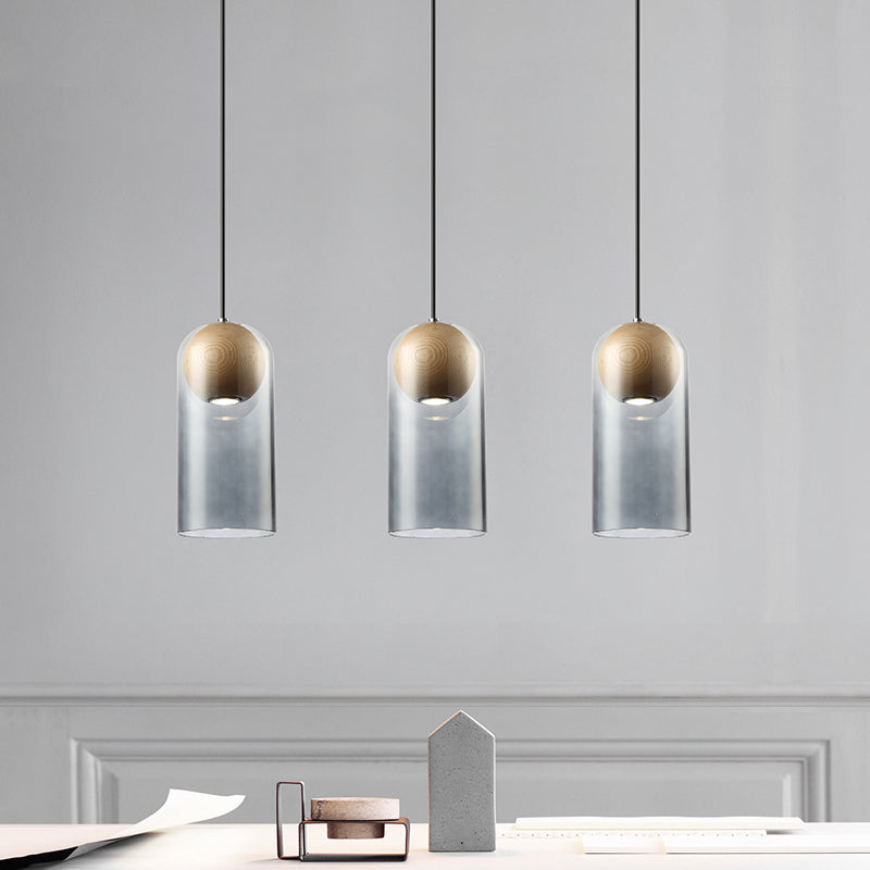 Contemporary Smoke Gray Glass Cylinder Hanging Ceiling Light With 1 Head