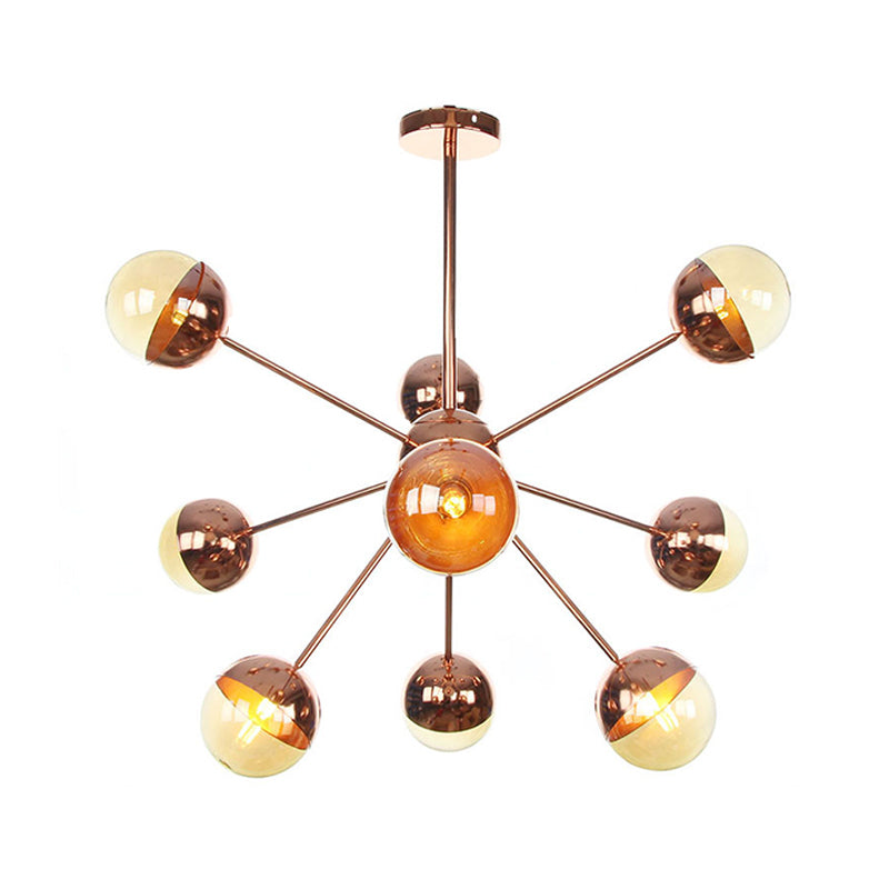 Globe Esszimmer-Halbdeckenleuchte mit weißem/klarem/rauchgrauem Glas – 9/12/15 Lichter – Modernes Design in Kupfer/Chrom/Gold