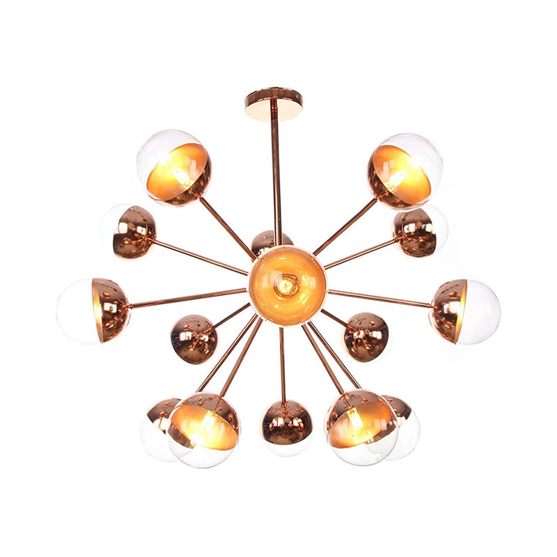Globe Esszimmer-Halbdeckenleuchte mit weißem/klarem/rauchgrauem Glas – 9/12/15 Lichter – Modernes Design in Kupfer/Chrom/Gold