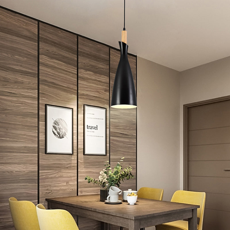 Minimalist Kitchen Pendant Light - Tapered Metal Design 1 Head Down Lighting Black/White/Grey