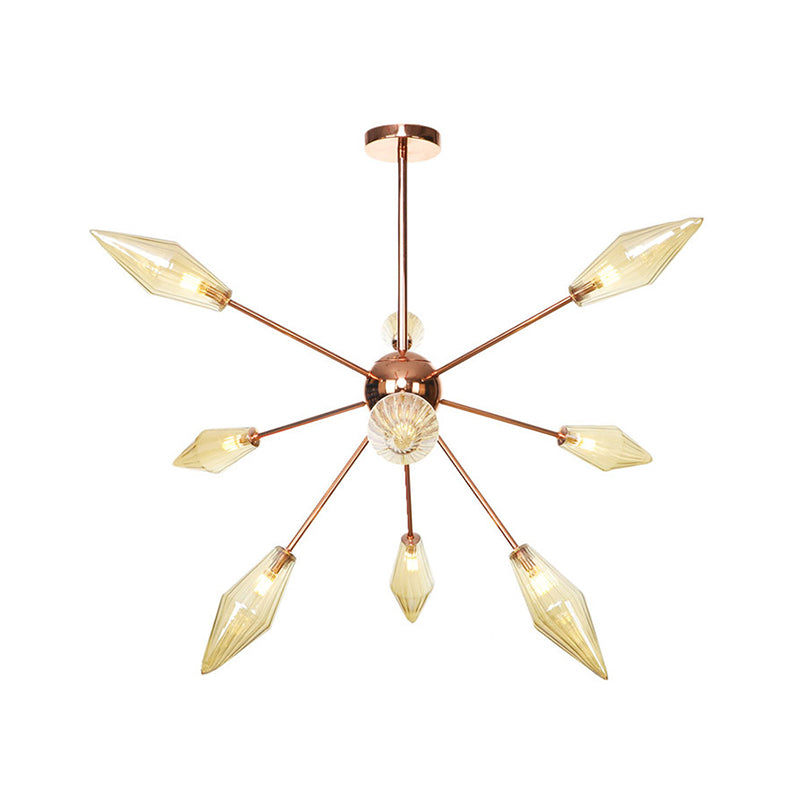 Industrial Diamond Glass Chandelier Lamp - 9/12/15 Lights Hanging Ceiling Fixture With Starburst