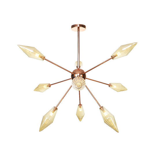 Industrial Diamond Glass Chandelier Lamp - 9/12/15 Lights Hanging Ceiling Fixture With Starburst