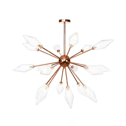 Industrial Diamond Glass Chandelier Lamp - 9/12/15 Lights Hanging Ceiling Fixture With Starburst