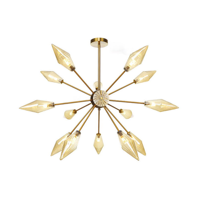 Vintage Diamond Hanging Fixture Chandelier - Amber/Clear Glass 9/12/15 Heads Adjustable Rod For