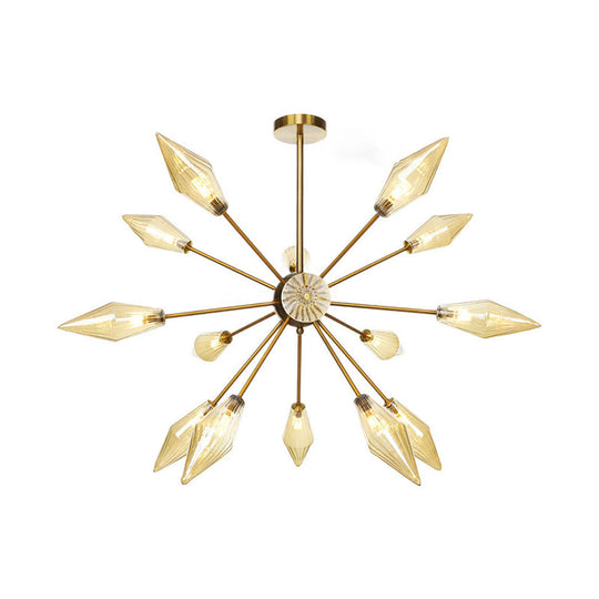 Vintage Diamond Hanging Fixture Chandelier - Amber/Clear Glass 9/12/15 Heads Adjustable Rod For
