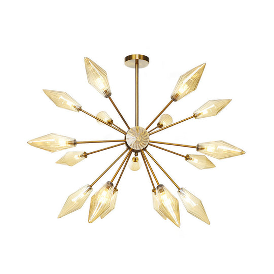 Vintage Diamond Hanging Fixture Chandelier - Amber/Clear Glass 9/12/15 Heads Adjustable Rod For