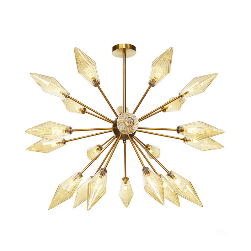 Vintage Diamond Hanging Fixture Chandelier - Amber/Clear Glass 9/12/15 Heads Adjustable Rod For