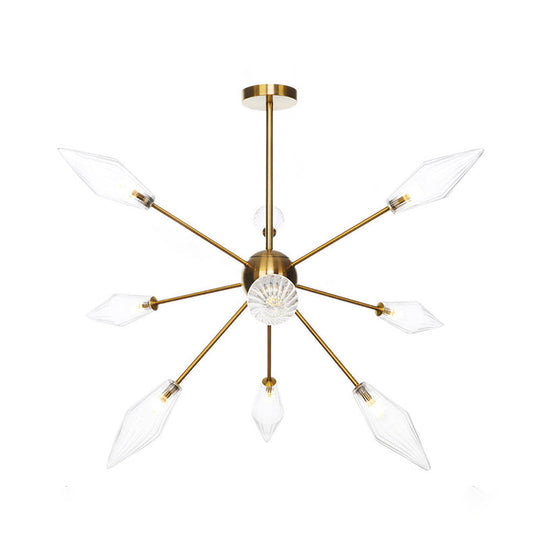 Vintage Diamond Hanging Fixture Chandelier - Amber/Clear Glass 9/12/15 Heads Adjustable Rod For