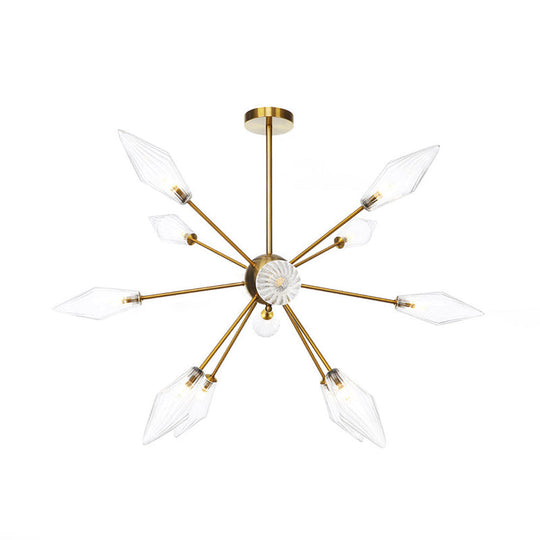 Vintage Diamond Hanging Fixture Chandelier - Amber/Clear Glass 9/12/15 Heads Adjustable Rod For