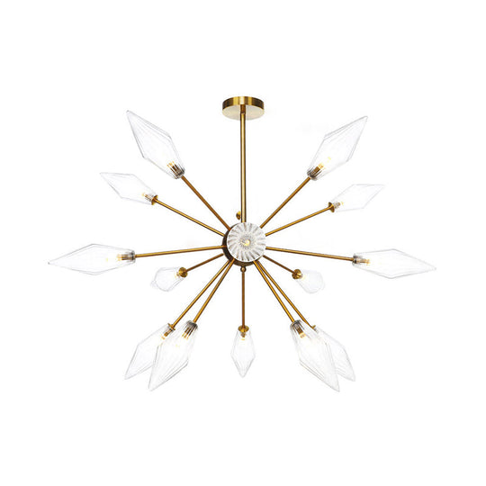 Vintage Diamond Hanging Fixture Chandelier - Amber/Clear Glass 9/12/15 Heads Adjustable Rod For