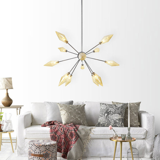 Industrial Amber/Clear Pendant Chandelier With Diamond Glass Shade - 9/12/15 Lights Living Room