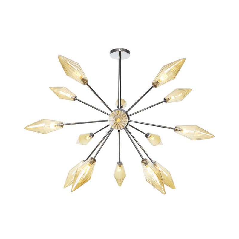 Industrial Amber/Clear Pendant Chandelier With Diamond Glass Shade - 9/12/15 Lights Living Room