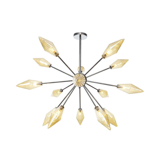 Industrial Amber/Clear Pendant Chandelier With Diamond Glass Shade - 9/12/15 Lights Living Room