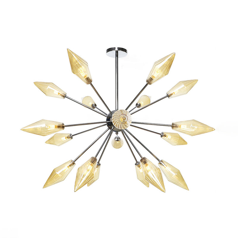 Industrial Amber/Clear Pendant Chandelier With Diamond Glass Shade - 9/12/15 Lights Living Room