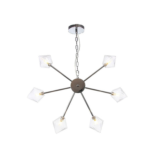 Industrial Amber/Clear Glass Diamond Shade Chandelier Lamp With Multiple Heads In