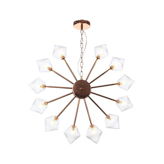 Industrial Amber/Clear Glass Diamond Shade Chandelier Lamp With Multiple Heads In
