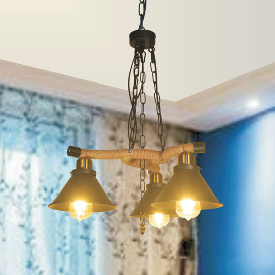 Industrial Metal Cone Chandelier With 3/6 Lights In Black - Living Room Pendant Light