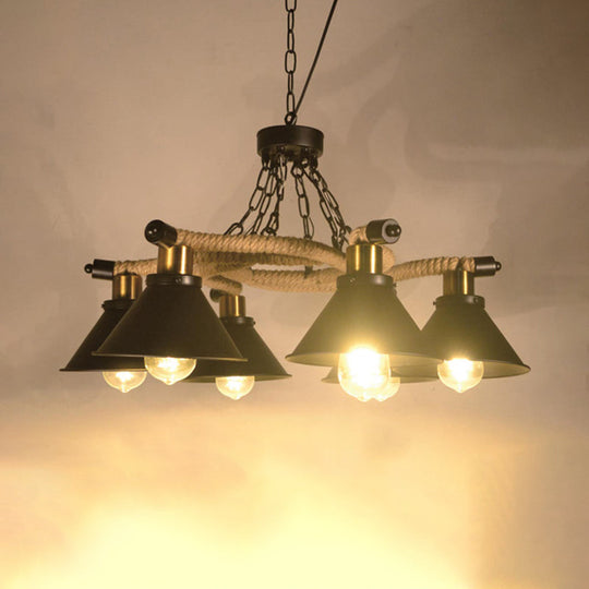Industrial Metal Cone Chandelier With 3/6 Lights In Black - Living Room Pendant Light 6 /